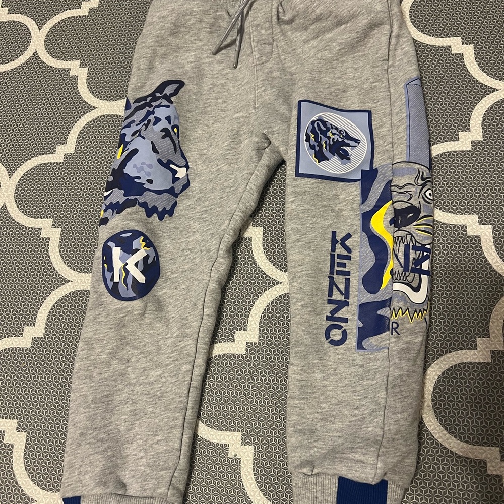 Kenzo Kids Gray Joggers with Blue and Yellow Details